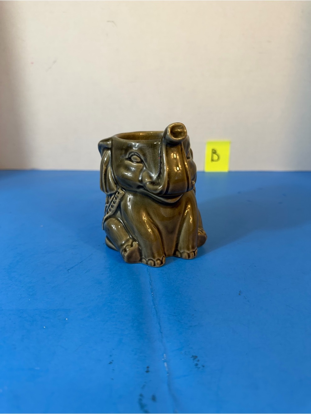 Ceramic Elephant Planter in Olive Green - Picture 2 of 6